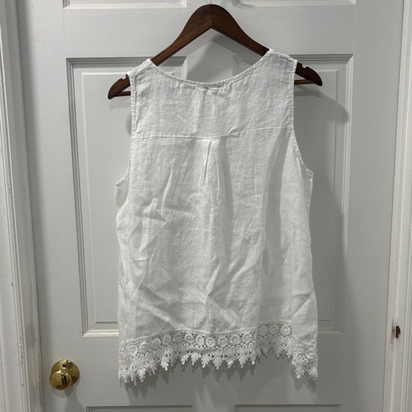 Terzo Millennio 100% Linen Sleeveless Top Lace Detail Hem Size L Resortwear - Picture 3 of 5
